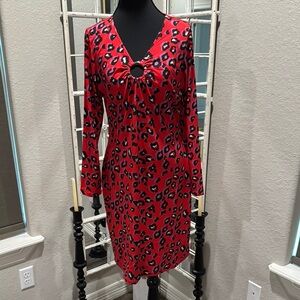 Stylish Red Leopard Print Dress-NWT
